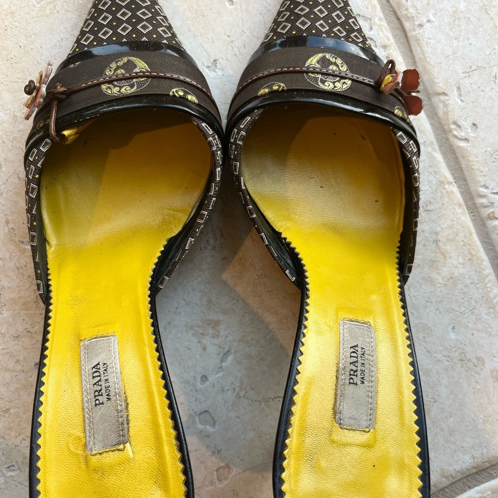 Authentic Prada mules with spare heel lifts, Prada box. Size 36.